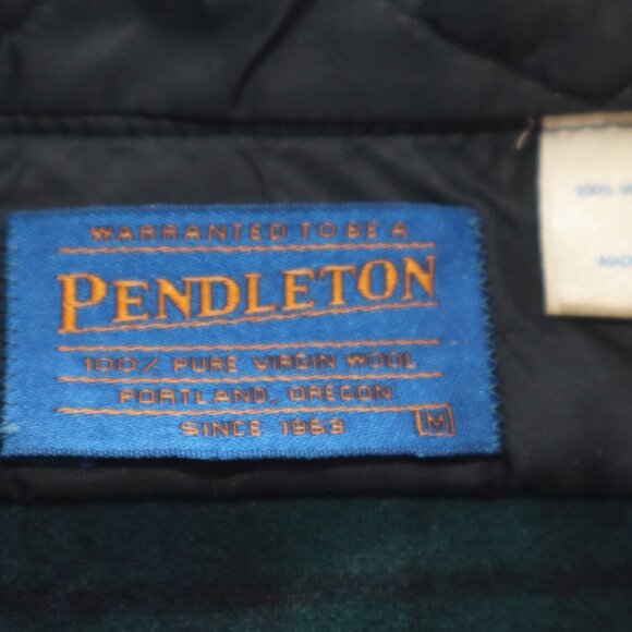 Pendleton Mens Fireside Black Watch Tartan Wool Button Down Shirt Blue Green Med - Picture 5 of 11